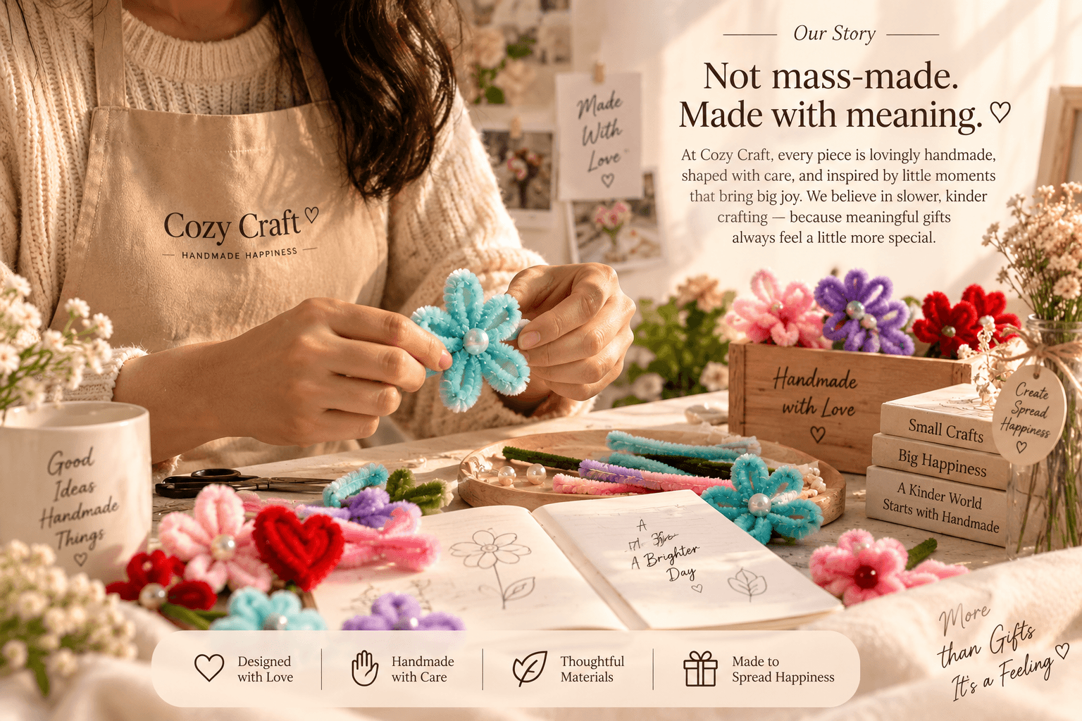 Handmade Cozy Craft products — not mass-made, made with meaning