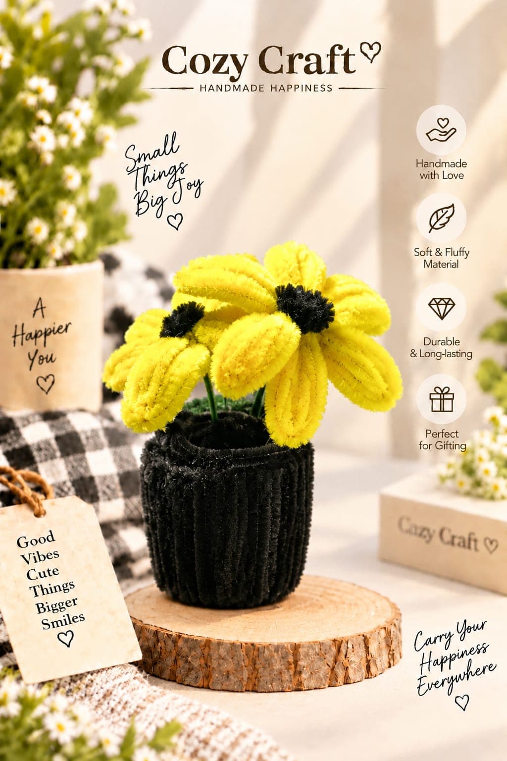 Handmade Yellow Sunflower Pot - Mini Desk Plant