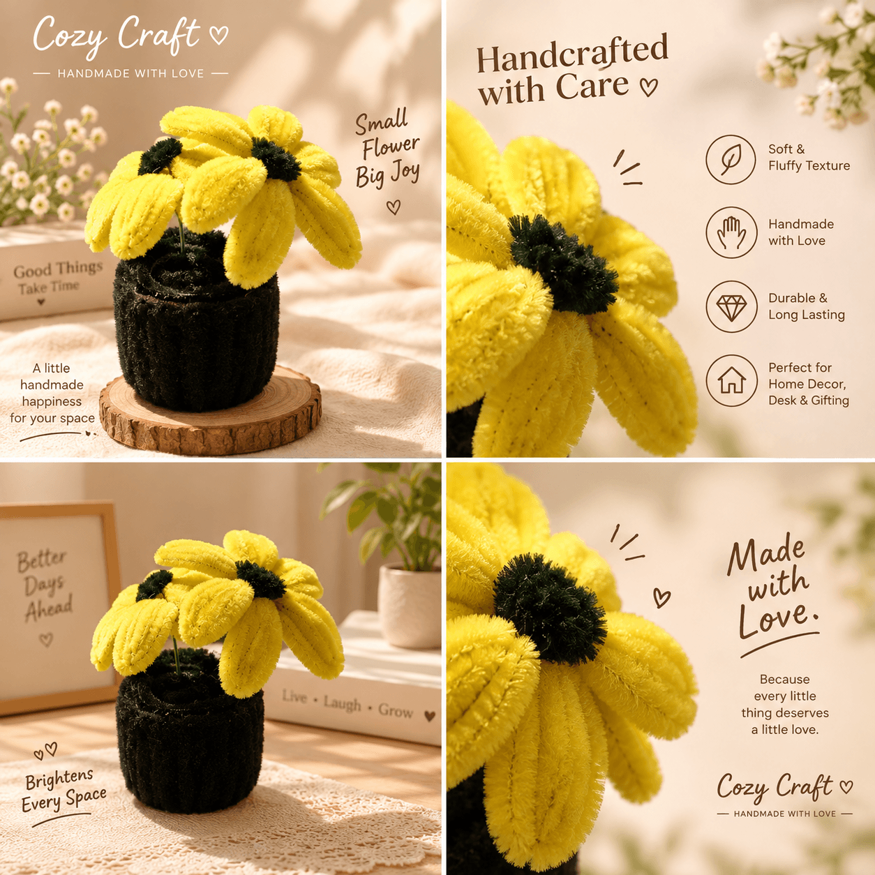 Handmade Yellow Sunflower Pot - Mini Desk Plant alternate view