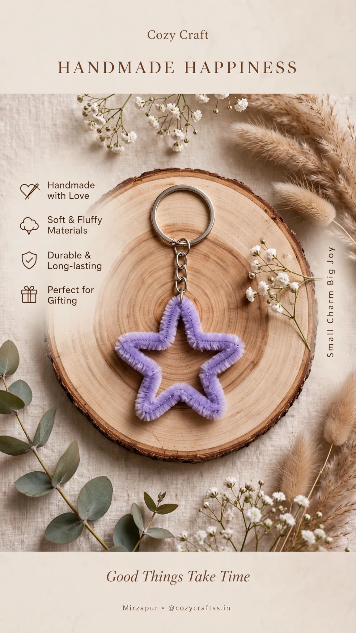 Handmade Purple Star Keychain - Pipe Cleaner