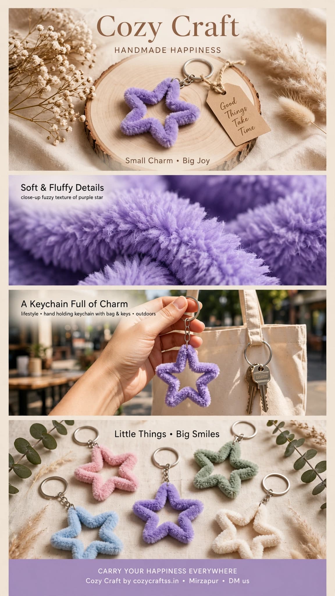 Handmade Purple Star Keychain - Pipe Cleaner alternate view