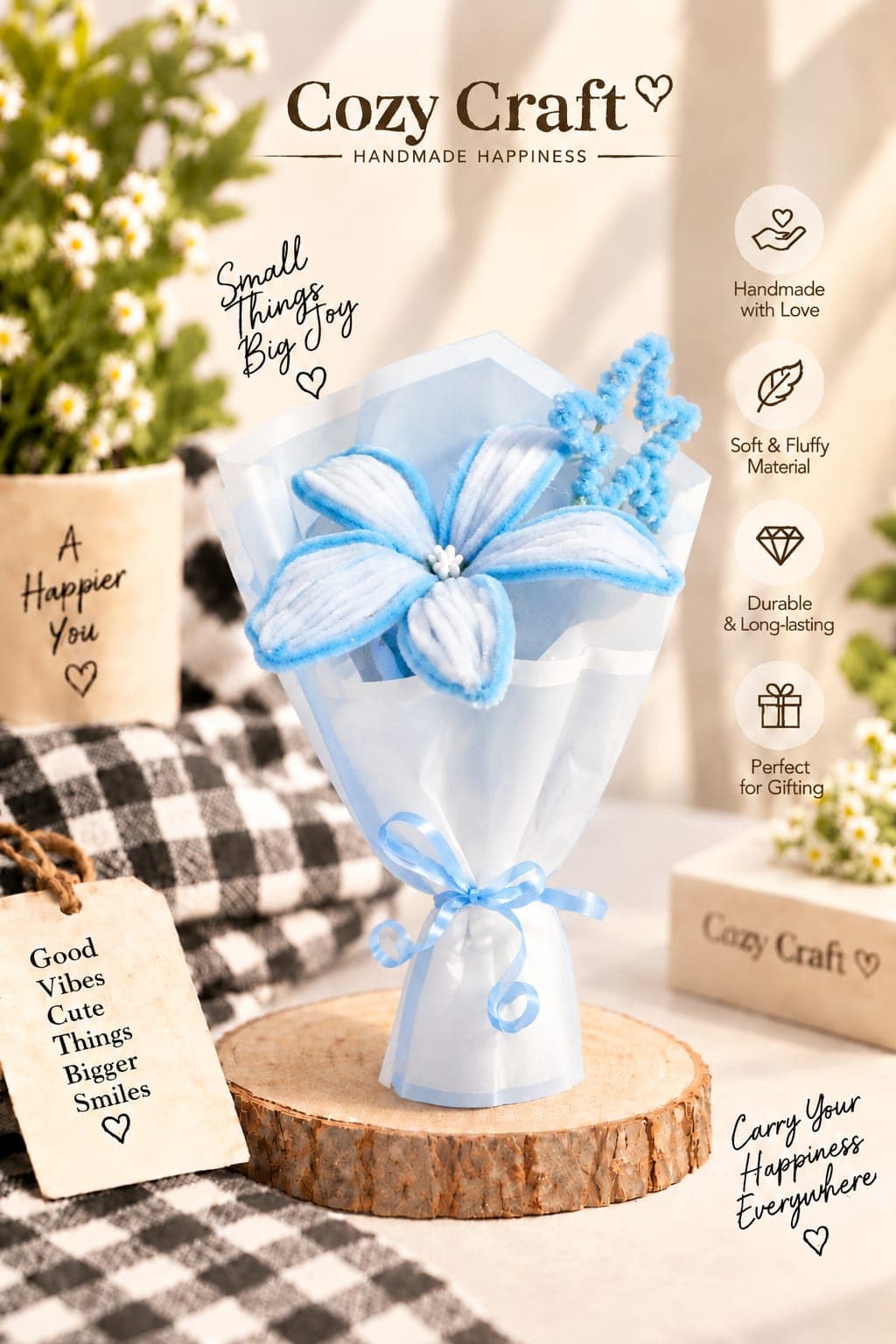 Handmade Blue and White Lily Fluffy Flower Bouquet