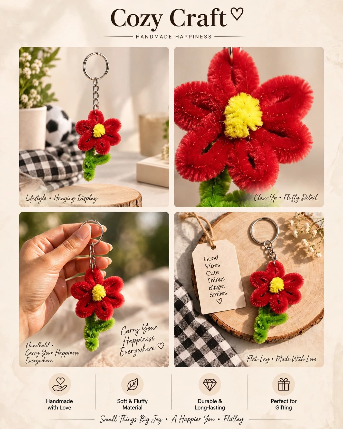 Fluffy Bloom Keychain - Cherry Red alternate view