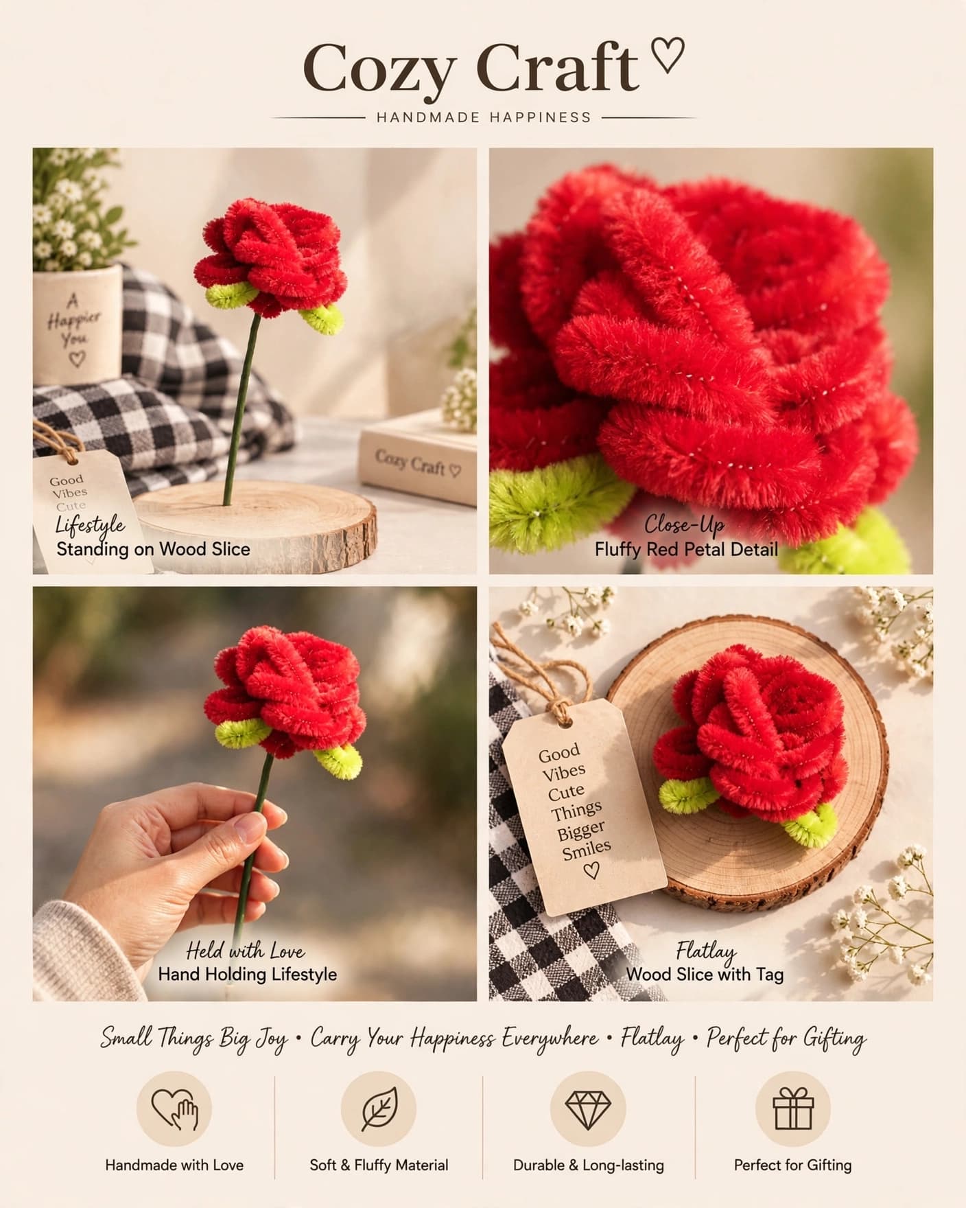 Handmade Red Rose Bouquet - Pipe Cleaner alternate view
