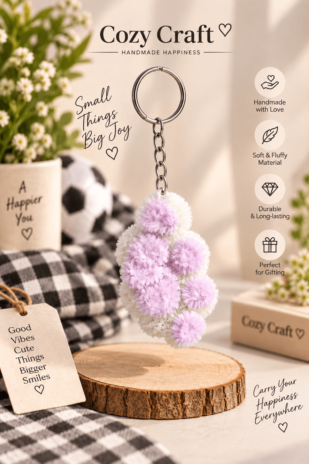 Handmade Purple Paw Keychain - Pipe Cleaner