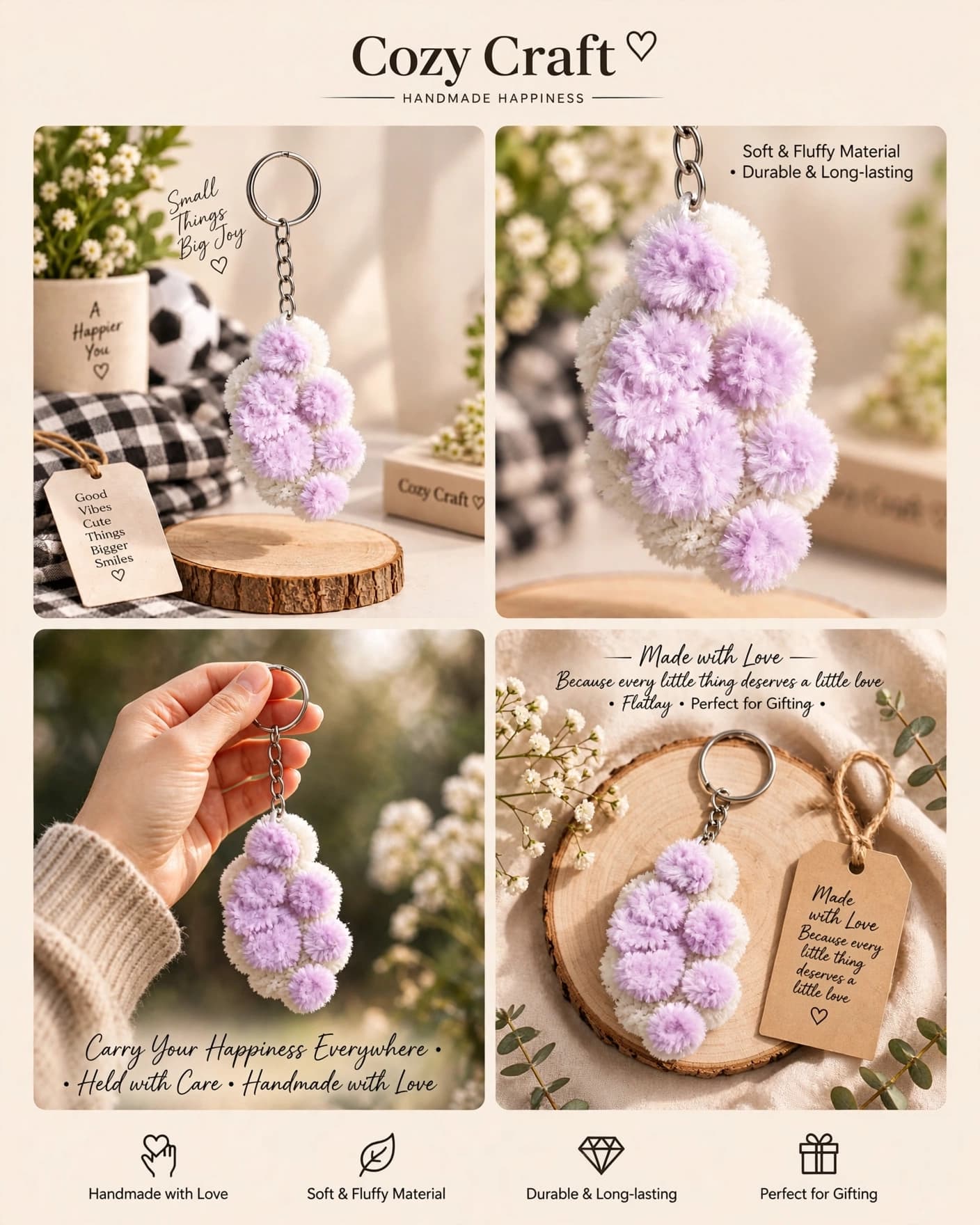 Handmade Purple Paw Keychain - Pipe Cleaner alternate view