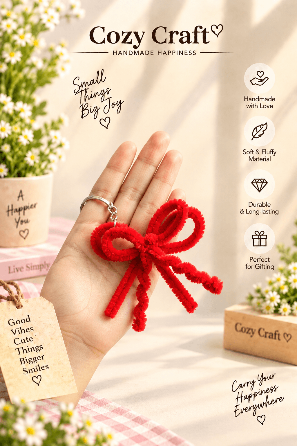 Handmade Red Bow Fluffy Keychain view 1