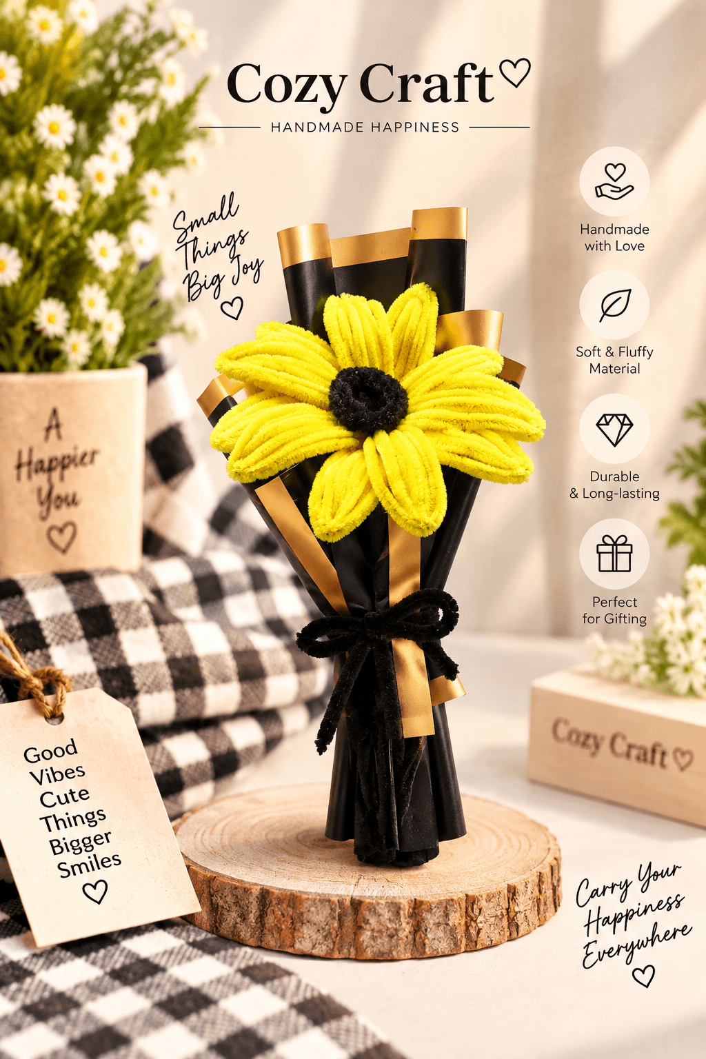 Handmade Yellow Fluffy Flower Bouquet