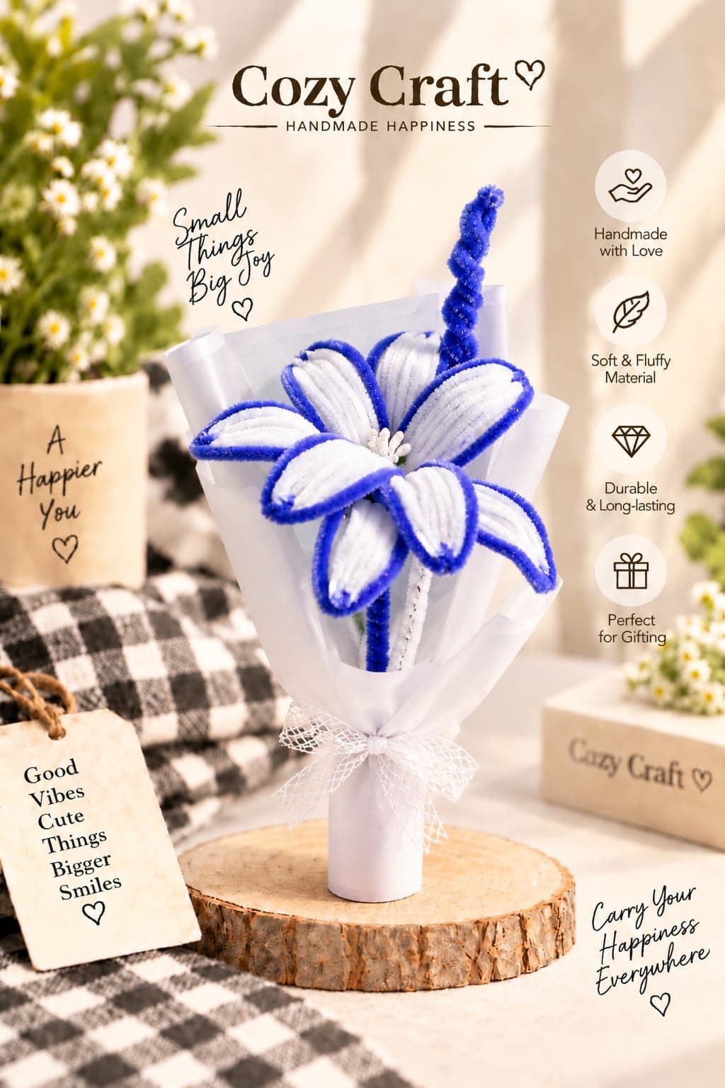 Handmade Blue and White Lily Flower Bouquet